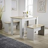 Home Source Esstisch mit 2 Bänken für 4 Personen, Eiche G