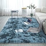 Aujelly Soft Area Rug Schlafzimmer Shaggy Teppich Zottige Teppiche Flauschige Bunte Batik-Teppiche Carpet Neu Dunkelblau 160 x 200