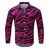 Briskorry Herren Hemd Langarm Baumwolle Leinenhemd Zebramuster Freizeithemd Blumen Shirt Regular Fit Langarmshirt B