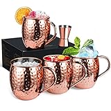 Wellead Moscow Mule Becher, 4 Kupferbecher Großartig für Jedes Gekühlte Getränk, Kupfertassen Bierglas Cocktail, 1 Jigg