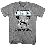 Shark Amity Island 1975 Men's T Shirt Surf Water Ocean Attack Movie Merch Grey M