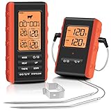FEELLE Digitales Grillthermometer Drahtloses Fleischthermometer Küchenthermometer Ofenthermometer mit Timer, Zwei Edelstahlsonden für Grillofen Küchensmoker, Reichweite bis zu 100 M