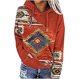 Herbst Frühling Frauen Retro Geometrisches Pferd Druck Kapuzenpullover Elegant Langarm Taschen Hoodie Oberteile Damen Freizeit Drawstring Hood Tops Ethnischer Stil Loose Bluse Hooded T-S