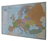 Politische Europakarte auf Kork-Pinnwand, deutsch, 90x60cm: Europakarte zum Pinnen, Maßstab 1:10.350.000 Mio., mit 12 Pinnfähnchen mit silberfarbenen H