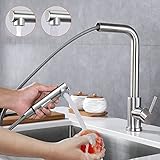 Wasserhahn Küche mit Brause, Küchenarmatur Ausziehbar, 360° Drehbar Mischbatterie, küchen wasserhahn Edelstahl Gebürstet, Einhand-Spültischarmatur für Küche/Wohnmob