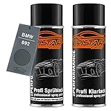 TRISTARcolor Autolack Spraydosen Set für BMW 892 Titangrau Metallic Basislack Klarlack Sprühdose 400
