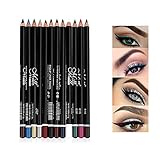 12 Farben Eyeliner-Stift Set,Bunt Matte Eyeliner Professioneller Lidschatten Bunter Eyeliner,3 in 1 Lidschattenstift-Set Eyeliner+Lidschatten+Lip