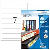 HERMA 12900 Ordnerrücken Etiketten DIN A4 ablösbar, kurz/schmal (192 x 38 mm, 5 Blatt, Papier, matt) selbstklebend, bedruckbar, abziehbare und wieder haftende Ordneretiketten, 35 Klebeetiketten, weiß