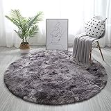 Runder Teppiche Hochflor Teppich wohnzimmerteppich Langflor Teppiche für Wohnzimmer flauschig Shaggy Schlafzimmer Bettvorleger Outdoor Teppiche (Schwarz grau, Durchmesser 160cm)