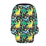 TOADDMOS Dehnbarer Autositzbezug für Babys mit tropischem Dinosaurier-Motiv, weich, atmungsaktiv, für Babyautositz, Überdachung für Einkaufswagen, Hochstuhl, Buggy, Stillbezug, Mehrzweckbezug