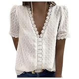 Donasty Bluse Damen Elegant Chiffon Bluse Spitze Oberteile Damen Spitze Bluse mit V-Ausschnitt Spitze Shirt Hemd Einfarbig Vintage T-Shirt Spitze Tunika Tops Chiffon Blusentop Spitzen Weste Top