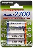 Panasonic High Capacity, Akku Ni-MH 2700, AA Mignon, 4er Pack, min. 2700 mAh, Hochkapazitäts-Akku mit extrastarker Leistung