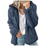 CCOOfhhc Damen Kuschel Fleece-Mantel aus Teddy-Fleece Herbst Winter Warm Oberteil Langarm Einfarbig Casual Kapuzenjacke Kurzmantel Reißverschluss Cardigan Übergroße Flauschjacke Hoodie Winterjack