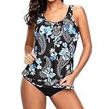 Damen große Größen Übergrößen Plus Size Tankini Set Two Piece Badeanzug Sommer Retro Blumendruck Strandmode Strandkleidung Schwimmanzug Beachwear Low Waist Bademode Zweiteiliger Badeanzüge Sw