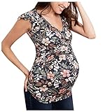 Damen Umstands Kurzarm Umstandsshirt Mutterschaft Blumendruck Umstandsmode Umstands Nursing T-Shirt Tops Umstandstop Schwangerschaft Kurzarm Oberteil für F