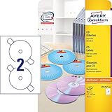 AVERY Zweckform L7676-25 selbstklebende CD-Etiketten (50 blickdichte CD-Aufkleber, Ø 117mm auf A4, SuperSize, Papier matt, bedruckbare Klebeetiketten für alle A4-Drucker) 25 Blatt, weiß