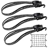 Spanngurt Fahrrad Gepäckspanner 3in 1 Fahrrad Gummispanner Expander mit Haken Verstellbar Elastische für Gepäckträger Fahrradgepäckträger Motorrad Gepäck(3PCS Spanngummi Fahrrad+1PCS Netz Helmnetz)