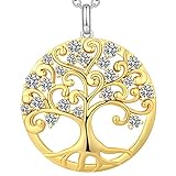 Lebensbaum Kette Damen-925 Sterling Silber Halskette mit 5A Zirkonia/Smaragd Stammbaum Anhänger Kette für Frauen Mädchen Mutter, Kettenlänge 45-48 CM