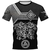 YOROOW 3D Vikings Tattoo T-Shirt, Herrengrafik Kurzarm Nordic Mythology Sommer Hippie Cosplay Shirt (XS-7XL),Skull,4XL