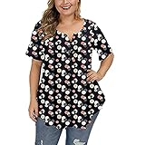 Übergröße Tops für Frauen Lose Sommer Tops Sexy V Ausschnitt Tops Kurzarm Tee Shirts Mode Blumendruck Blusen Casual Tunika Tops für Damen Geschenke Gr. XXL, mehrfarbig