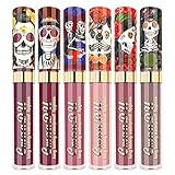 6-Farben-Lippenstift-Set,Skull Face Matte Velvet Lipgloss, Antihaft Cup Metallic Lipgloss Set Lippenkosmetik Für Frauen Mädchen Langlebiger Wasserdichter Lippenstift Set - 6 Stück-6