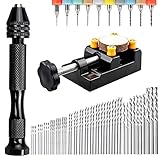 60 Stück Handbohrer Set, Schraubstock 10 Stk. PCB Mini Bohrer 0,3–1,2 mm, 48 tlg. Micro Spiralbohrer Bits 0,5–3,0 mm, Feinbohrer für DIY Metall Holz Leiterplatten Glas Faser Harz Bernstein Schmuck