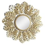 Huachaoxiang Hängender Wandspiegel Rund Dekorativer Wandspiegel, Gold Leaf Hängender Spiegel Für Wohnzimmer Schlafzimmer Büro Spiegel Wanddeko,40 cm,Beig