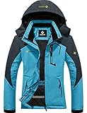 GEMYSE Damen wasserdichte Skijacke Winddichte Fleece Outdoor Winterjacke Regenjacke mit Kapuze (Hellblau Grau,M)