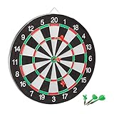 Relaxdays Dartscheibe X2 mit Pfeilen, 43 cm, 6 x Pfeile, zweiseitig, Steeldarts, Dartboard klassisch, schwarz-weiß