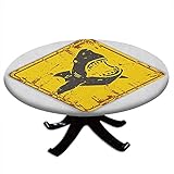 Runde Tischdecke mit elastischen Rändern Achtung Hai Schild scharfe Zähne Tier Ozean Gefahr Nicht schwimmen Illustration Hai Design für Tische bis 157,5 cm Durchmesser Erde Gelb G