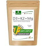 MoriVeda® 100% pflanzliche Vitamin D3 + K2 + Mg Kapseln I D3 (7000 I.E) Depot I K2 MK7 All-Trans (200µg) I Magnesium als Aktivator I 90 Wochen Vorrat I Vegan I 90 Kap