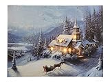 zeitzone LED Bild Winterlandschaft Kirche in den Bergen Weihnachten Wandbild 38x58