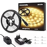 Novostella LED Strip 6m Warmweiß Dimmbar LED Streifen LED Lichtband mit Netzteil LED Lichtleiste mit Kleber 3000K 12V Innenbeleuchtung für Deko Bett Kü