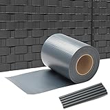 VINGO PVC Sichtschutzstreifen 35m x 19cm, Sichtschutz für Doppelstabmatten Zaun, inkl.30 Befestigungsclips, PVC Sichtschutzfolie für Gartenzaun Balkon,