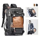 OVERMONT Vintage Herren Rucksack Laptoprucksack 14,1 Zoll Reiserucksack Daypack Multifunktionale Tasche für Reise Camping Wandern Ausflug Outdoor Khaki/Schw