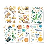 Pandawal® Tattoo für Kinder Tattoos 6er Set Space, Baustelle, Dinos Jungen perfekt für Kindergeburtstag Party Mitgebsel Hautfreundliche Temp