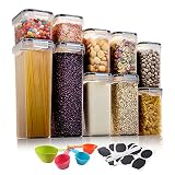 Aitsite 10 Stück Vorratsdosen Set, Müsli Schüttdose Frischhaltedosen, BPA frei Kunststoff Vorratsdosen luftdicht,Trockenfutterbehälter, 12 Etiketten für Getreide, Mehl, Zucker usw