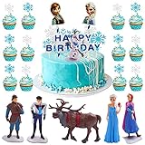 Eisprinzessin Figuren Set mit 27 Pcs Schneeflocken Frozen Cake Topper Frozen Pop Figuren Eiskönigin Tortendeko Figuren Frozen Kuchen Dekoration für Kinder Party Kuchen Weihnachten Hochzeit Dek