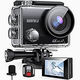 Action Cam 4K 20MP WiFi, Sports Kamera Unterwasserkamera 40m Externes Mikrofon 170 ° Weitwinkel Fernbedienung Zeitraffer 2x1050mAh Akkus Surfola SF230