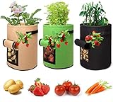XIAOTU-New-Grow Bag 2021 Kartoffelsack+Erdbeere Pflanzbeutel ,3 Stück 7 Gallonen Atmungsaktiver Gartenpflanzbeutel mit Klappe und Griffen Pflanzbeutel mit 4 Seite T