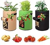 XIAOTU-New-Grow Bag 2021 Kartoffelsack+Erdbeere Pflanzbeutel ,3 Stück 7 Gallonen Atmungsaktiver Gartenpflanzbeutel mit Klappe und Griffen Pflanzbeutel mit 4 Seite T