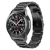 MroTech Metallarmband Ersatz für Gear S3 Armband 22mm Edelstahl Uhrenarmband Kompatibel für Samsung Gear S3 Frontie Classic, Galaxy Watch 46mm, Pebble Time, Moto 360 46mm, LG G Watch 22 mm (Schwarz)