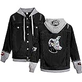 XWKKY JoJo's Bizarre Adventure Herren Strickjacke Cardigan Windproof Warm Active Coat Full Zip Jacket Outdoors Pullover Warm Sweatshirt Men's Hoodie Fake Zwei Mäntel Black Gray S