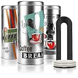 com-four® 4-teiliges Set aus 3X Kaffeepaddose und 1x Pad-Heber - Kaffeedose für Kaffeepads - Aufbewahrungsbehälter mit Pad-Lifter für Kaffeepads - Dekodose im Vintage Look (4-TLG Set - silberfarben)