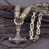 YABEME Thors Hammer Mjölnir Halskette, Nordic Viking Celtic Pagan Amulett Anhänger Schmuck, Herren Edelstahl King Chain Dragon Head Link,70 cm 27.55