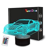 YuanDian Auto Nachtlicht, Rennwagen 3D LED Illusion Lampe, 16 Farben USB powered & Batteriebetriebene Touch-Steuerung mit Fernbedienung, kreative Autogeschenke für Jung