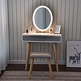 YU YUSING Schminktisch mit Beleuchtung Spiegel,Frisiertisch mit Schubladen, Kosmetiktisch mit gepolstertem Hocker, Kommode Make-up Tisch, Tisch für Frau, Modern（Oval）