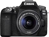 Canon EOS 90D Spiegelreflexkamera Gehäuse - mit Objektiv EF-S 18-55mm F3.5-5.6 IS STM (32,5 MP, 7,7 cm (3 Zoll) Vari-Angle Touch LCD Display , APS-C Sensor, 4K, Full-HD, WLAN, Bluetooth), schw