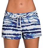 Sythyee Damen Badeshorts Tankini Boyshorts Strand Bottom Badeanzug Eingebauter Slip, Blau - Blue Print, S