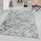 Kurzflor modern Teppich Wohnzimmerteppich Marmoriert Raute Rechteckig GRAU, Maße:160 cm x 230